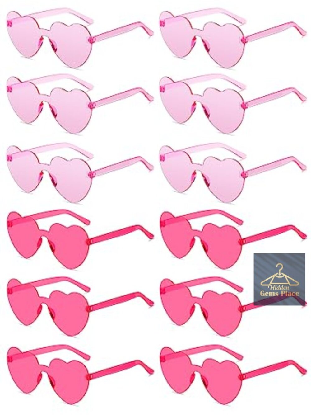 Heart Shaped Sunglasses Bulk Party Favors Rimless Plastic